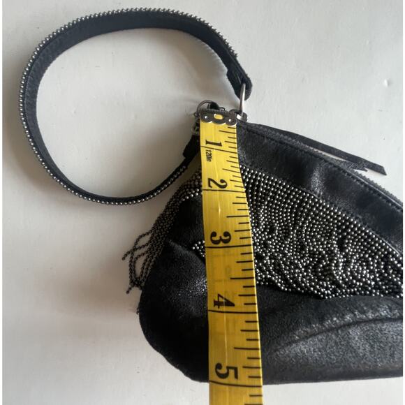 HOBO Black Leather Chain Fringe Wristlet Small Exquisite Evening Bag Mini Purse - Picture 9 of 9